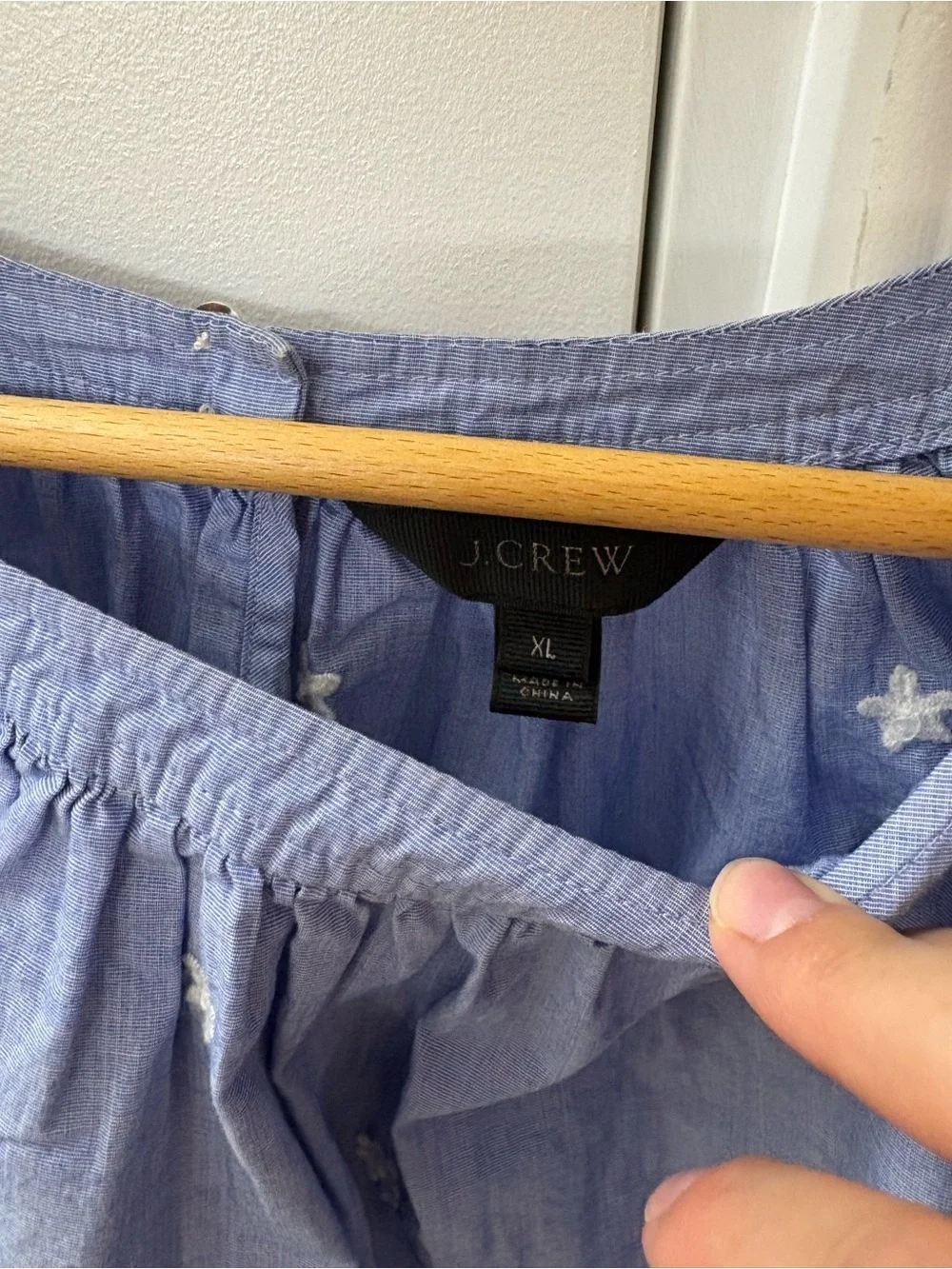 J.Crew XL Blue Embroidered Cotton Peasant Blouse Puff Sleeve Boho Cottage Top